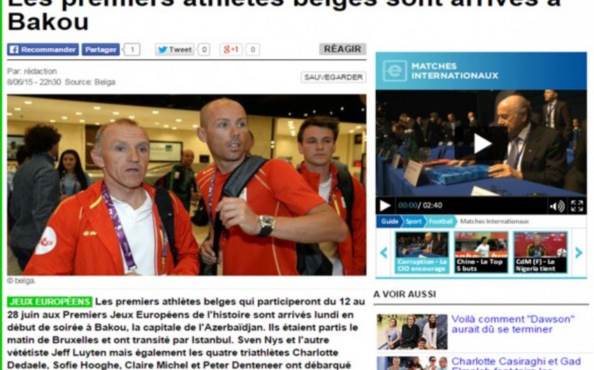 Belgian news agency publishes article about I European Games