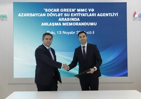 “SOCAR Green” Azərbaycanın su ehtiyatlarının idarə olunmasında enerji səmərəliliyinin artırılmasına dair memorandum imzalayıb