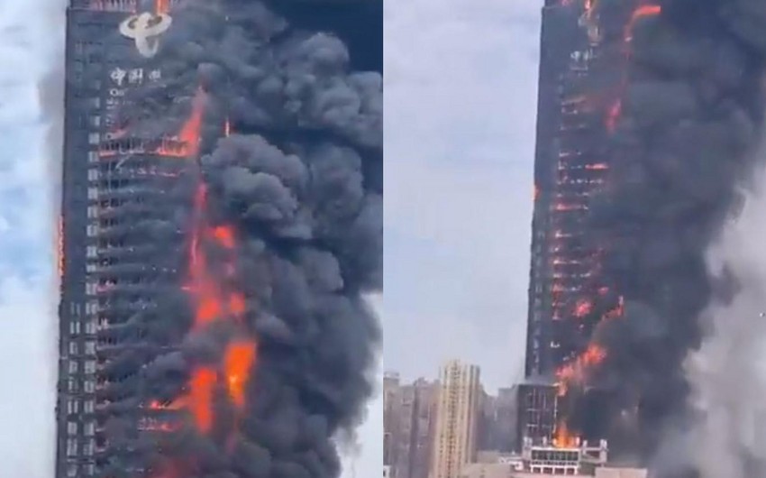 Fire engulfs high-rise office tower in China's Changsha