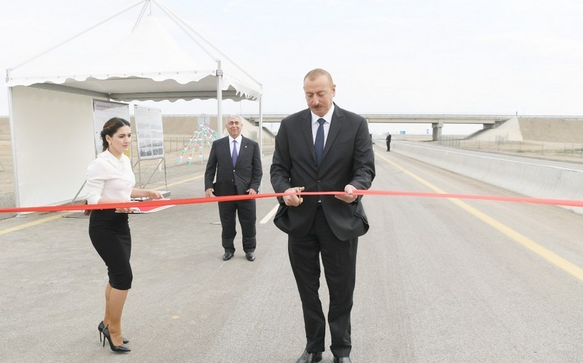Президент Ильхам Алиев принял участие в открытии автодороги Алят-Астара-госграница с Ираном