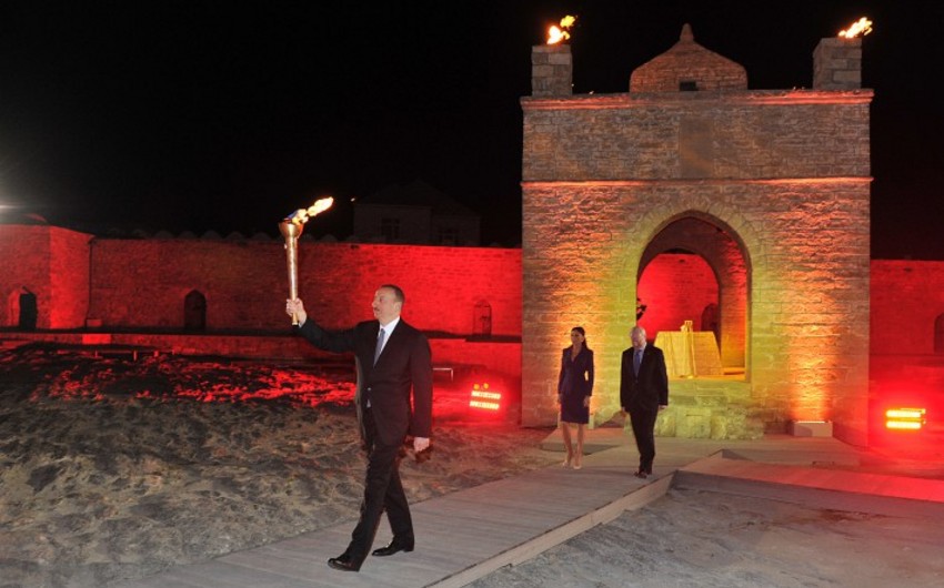 President Ilham Aliyev attended the ceremony to light the flame of Baku-2015 first European Games