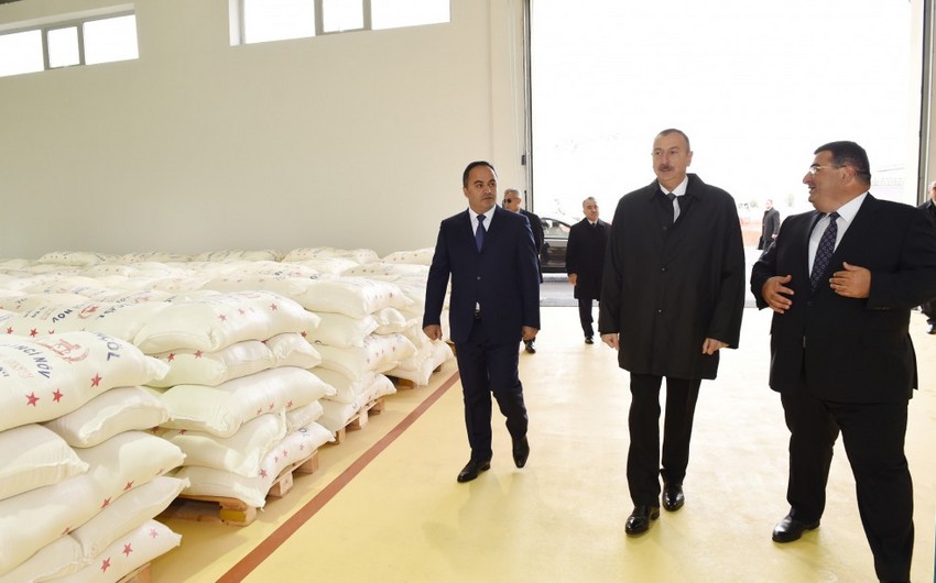 President Ilham Aliyev laid foundation of granary of Aghstafa grain processing and flour products plant