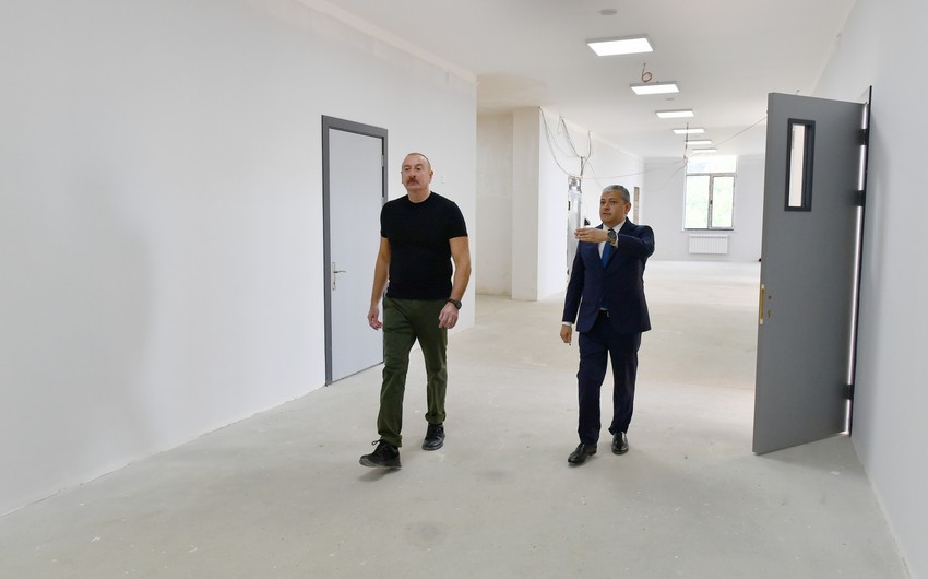 President Ilham Aliyev views construction progress of secondary school No 1 in Shusha