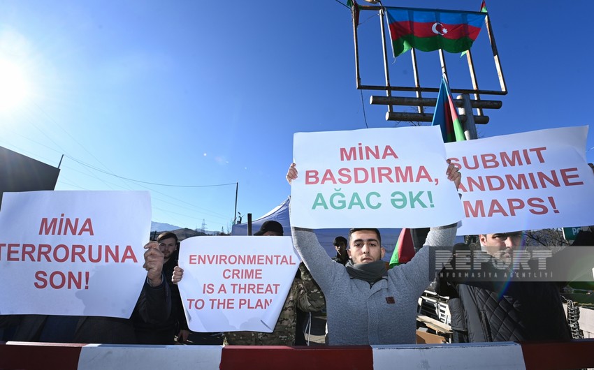 Protesters: Armenian separatists must stop looting Azerbaijan’s resources and mine terror