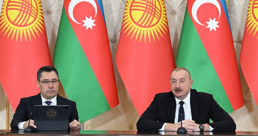Ильхам Алиев и Садыр Жапаров ознакомились с работами, проводимыми во Дворце Панахали хана в Агдаме