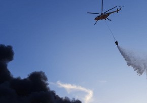 К тушению пожара в Габале привлечен вертолет