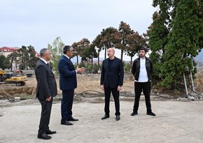 President Ilham Aliyev inspects construction progress of Convention Center at Victory Square in Khankandi