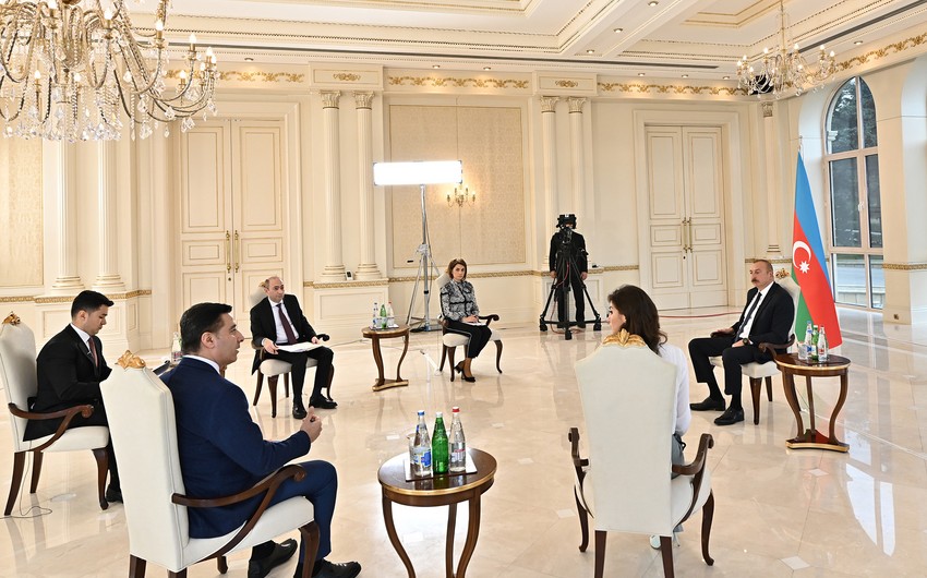 President Ilham Aliyev gives interviews to local TV channels