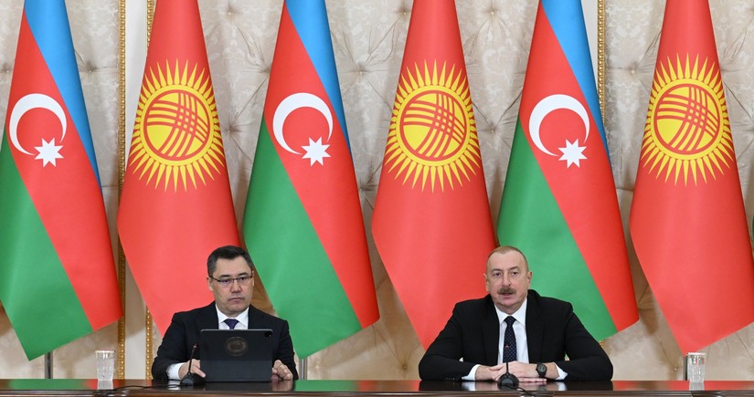 President Ilham Aliyev and President Sadyr Zhaparov make press statements
