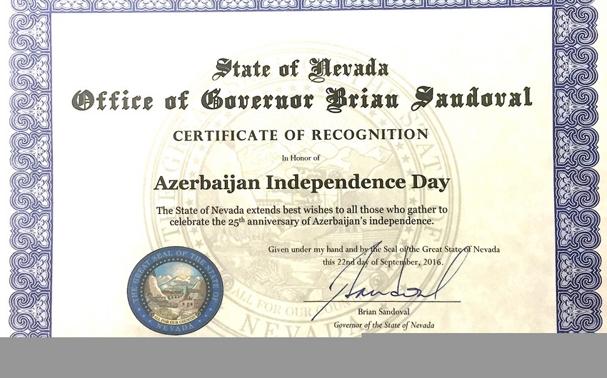 В американском штате 18 октября объявлен Днем независимости Азербайджана