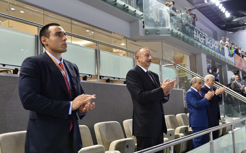 Azerbaijani President Ilham Aliyev watches national team's game