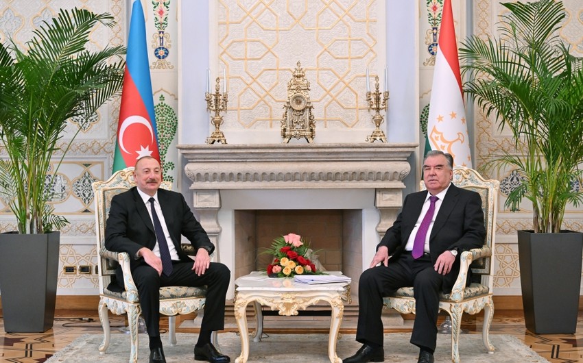 President Ilham Aliyev holds one-on-one meeting with President of Tajikistan Emomali Rahmon