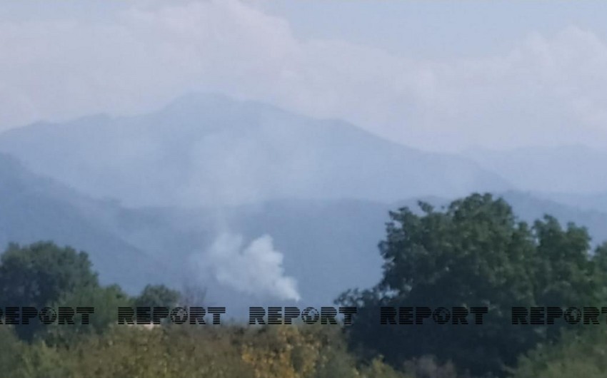 Work to extinguish fire in mountaneous area in Gabala continues