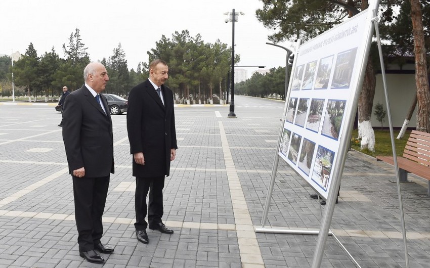 President Ilham Aliyev views overhauled Ludwigshafen Park in Sumgayit