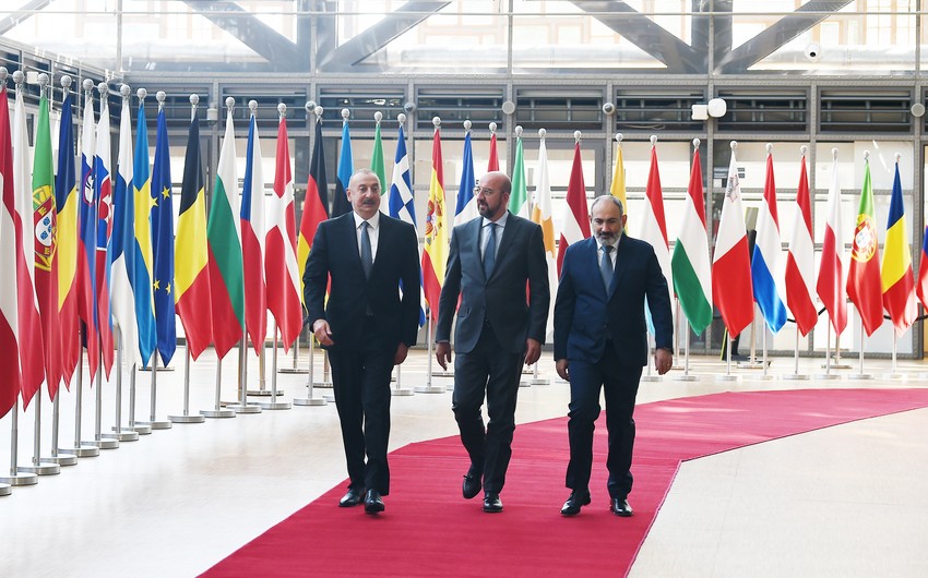 Ilham Aliyev meets Charles Michel, Nikol Pashinyan in Brussels