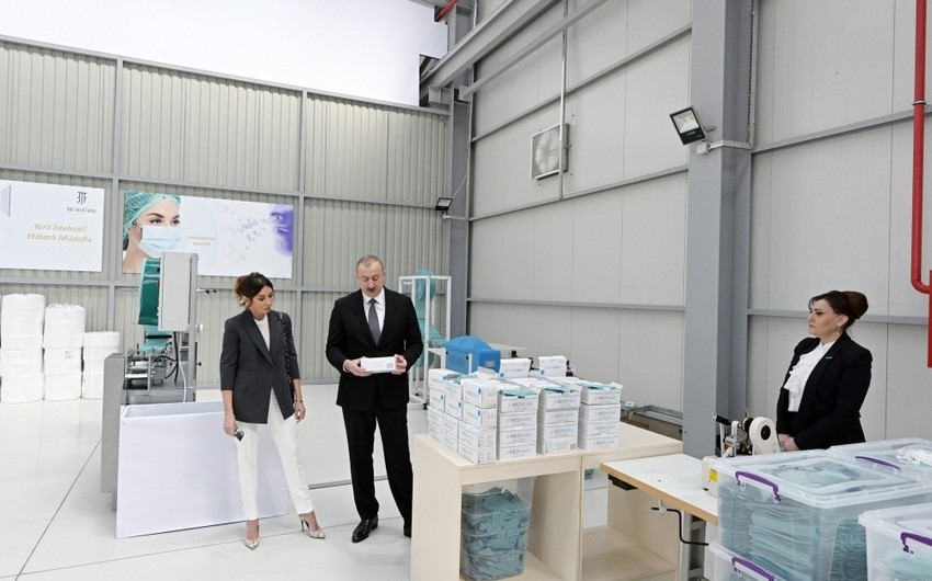 President Aliyev inaugurates medical face masks manufacturing enterprise