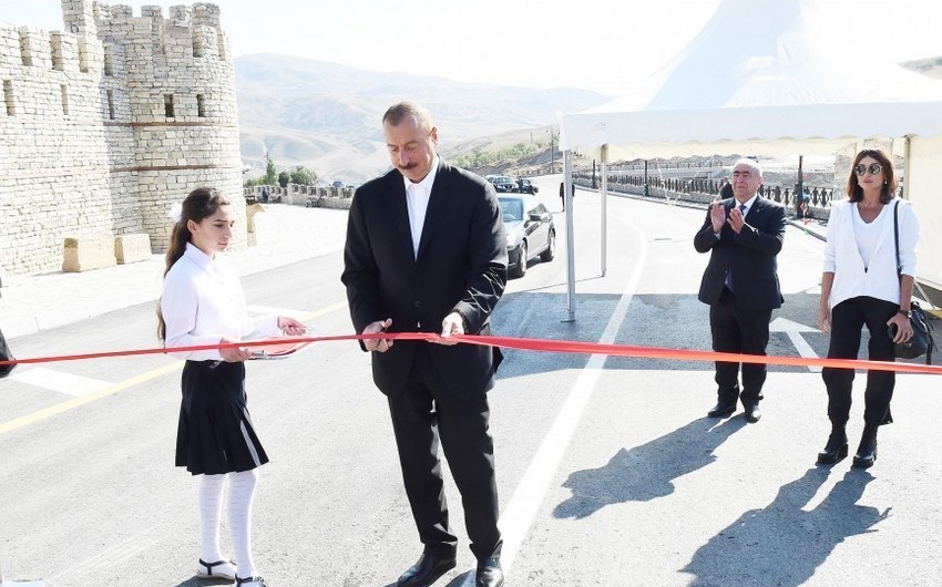 Prezident İlham Əliyev Dəmirçi-Lahıc avtomobil yolunun açılışında iştirak edib