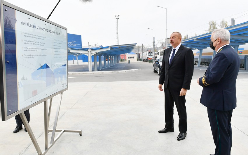 President Ilham Aliyev attends opening of new Bilajari locomotive depot