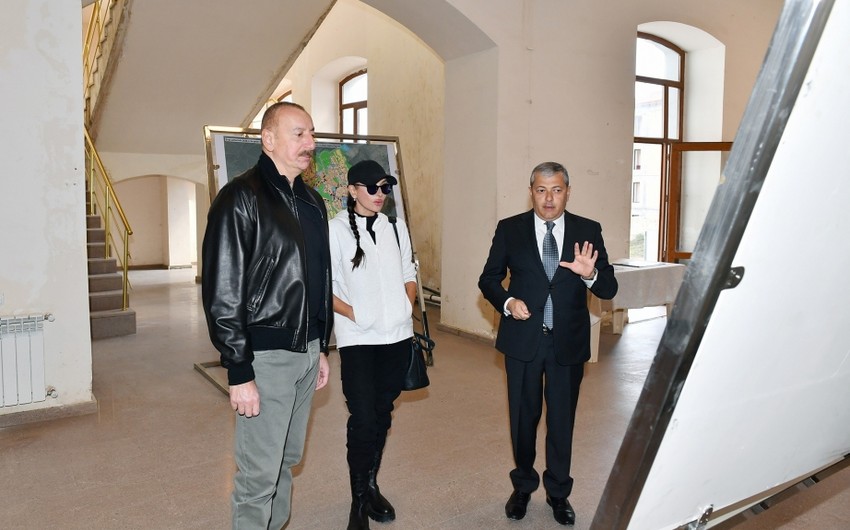 President Ilham Aliyev examines works to be accomplished in Girls' Gymnasium historical building