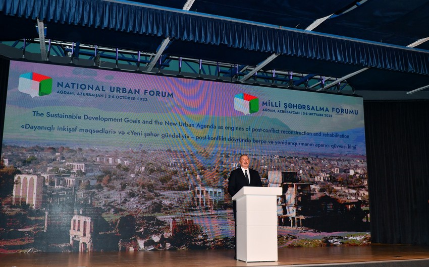 National Urban Forum gets underway in Aghdam, President Ilham Aliyev and First Lady Mehriban Aliyeva attend opening ceremony