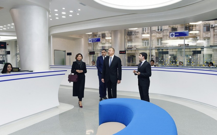 President Ilham Aliyev inaugurates new service center of No.1 post office branch in Baku