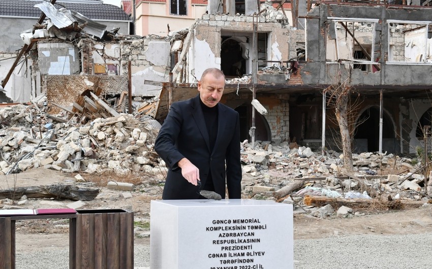 Azerbaijani leader lays foundation of Ganja Memorial Complex