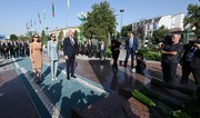 President of Azerbaijan lays flowers at National Leader's bas-relief in Tashkent