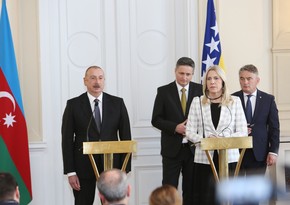 Ilham Aliyev and Chairwoman of Presidency of Bosnia and Herzegovina Željka Cvijanović make press statements