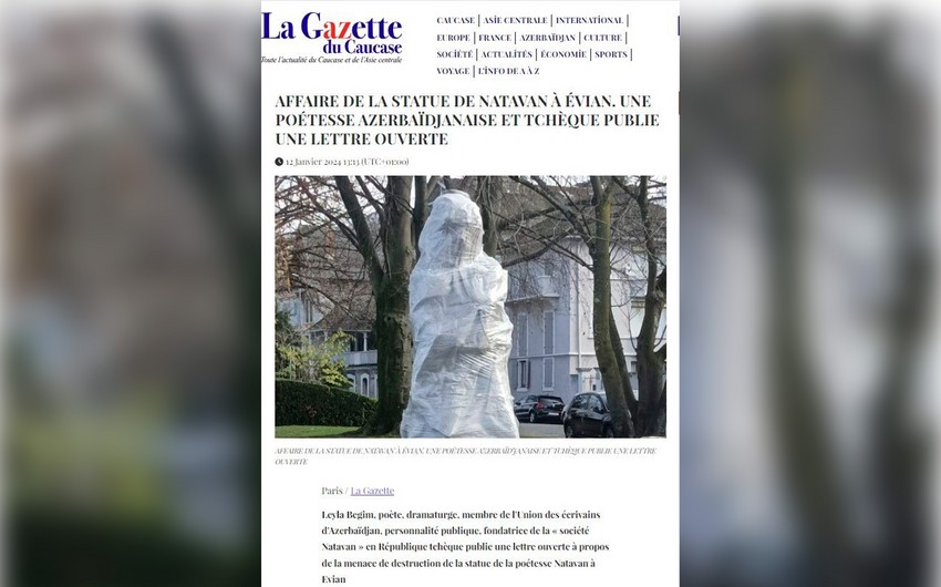 Fransa mediasında Praqadakı “Natəvan” Cəmiyyətinin şairənin heykəli ilə bağlı açıq məktubu dərc olunub