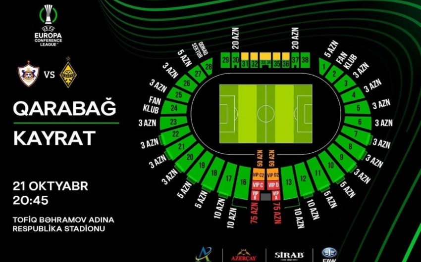 Qarabağ - Kayrat oyununun biletləri satışa çıxarılıb