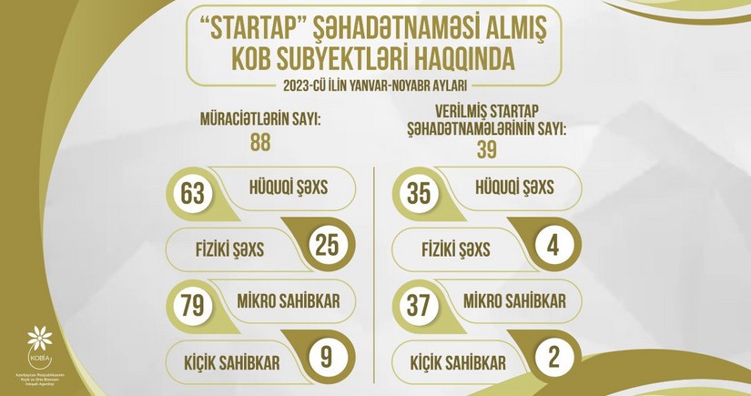 Azərbaycanda 11 ayda 39 KOB subyektinə Startap Şəhadətnaməsi verilib