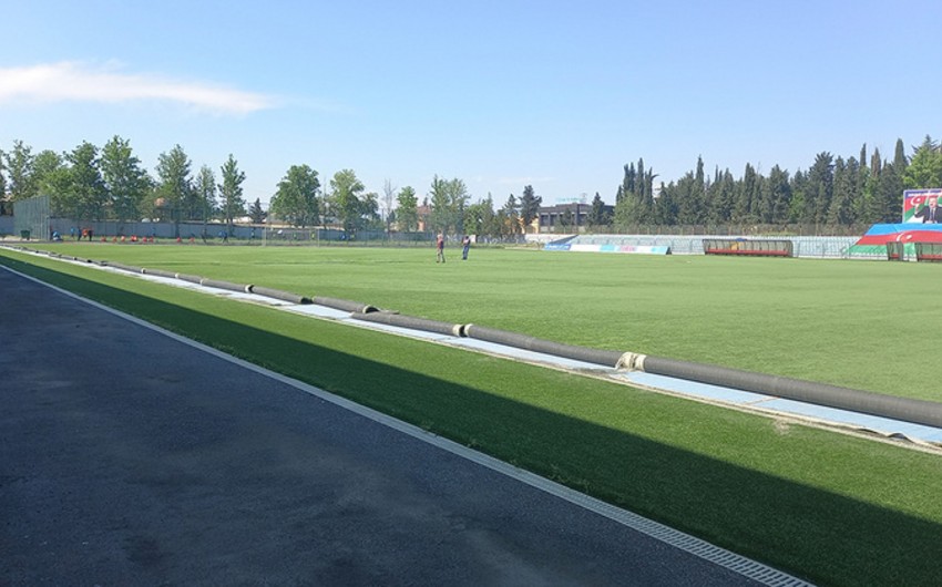 Tovuz şəhər stadionunun ot örtüyü yenilənir