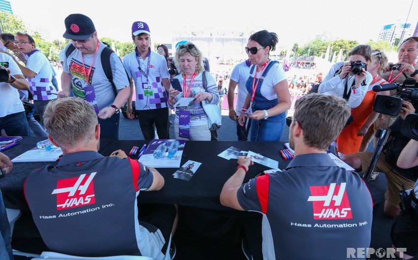 Formula 1: Haas team drivers in autograph session in Baku Boulevard