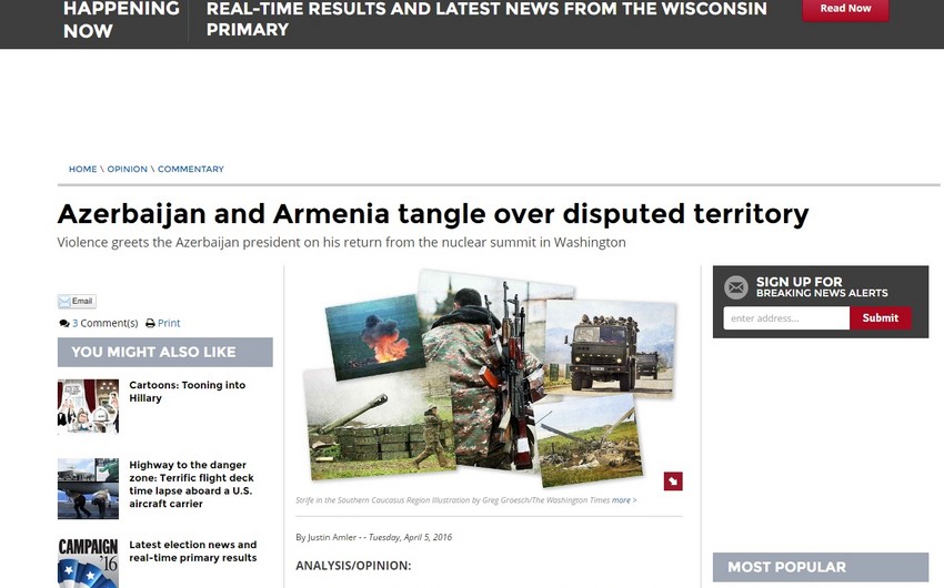 The Washington Times: Целью Армении было отвлечь внимание и представить Азербайджан миру в образе агрессора