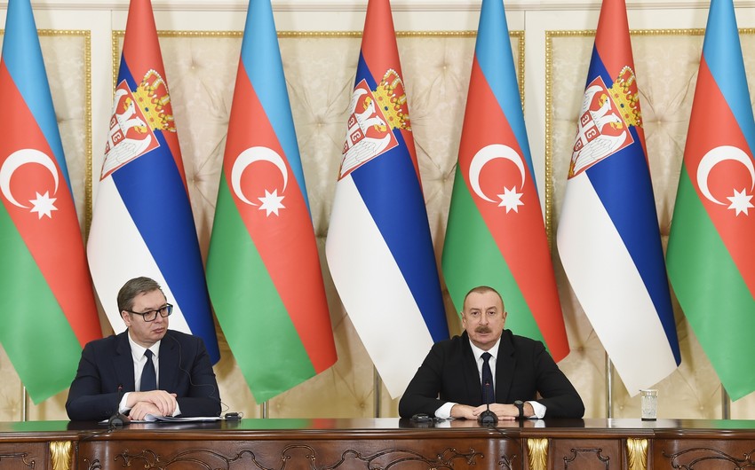 Azerbaijani and Serbian Presidents make press statements 