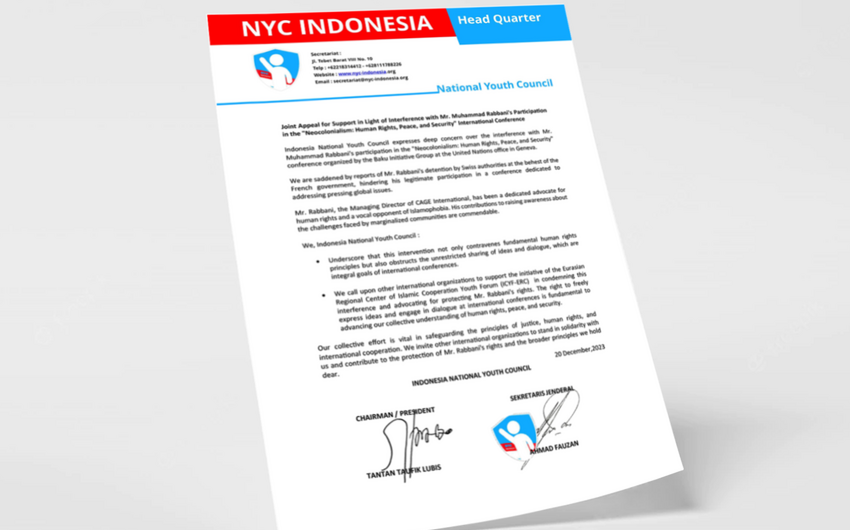 Indonesian youth organizations support ICYF-ERC’s declaration on Rabbani