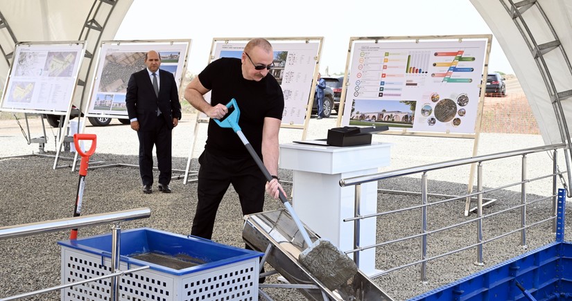 Президент Ильхам Алиев заложил фундамент села Тагибейли Агдамского района