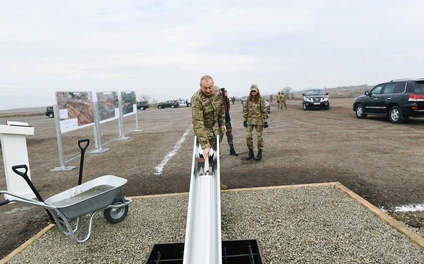 Ilham Aliyev lays foundation of Fuzuli-Shusha road and Fuzuli airport