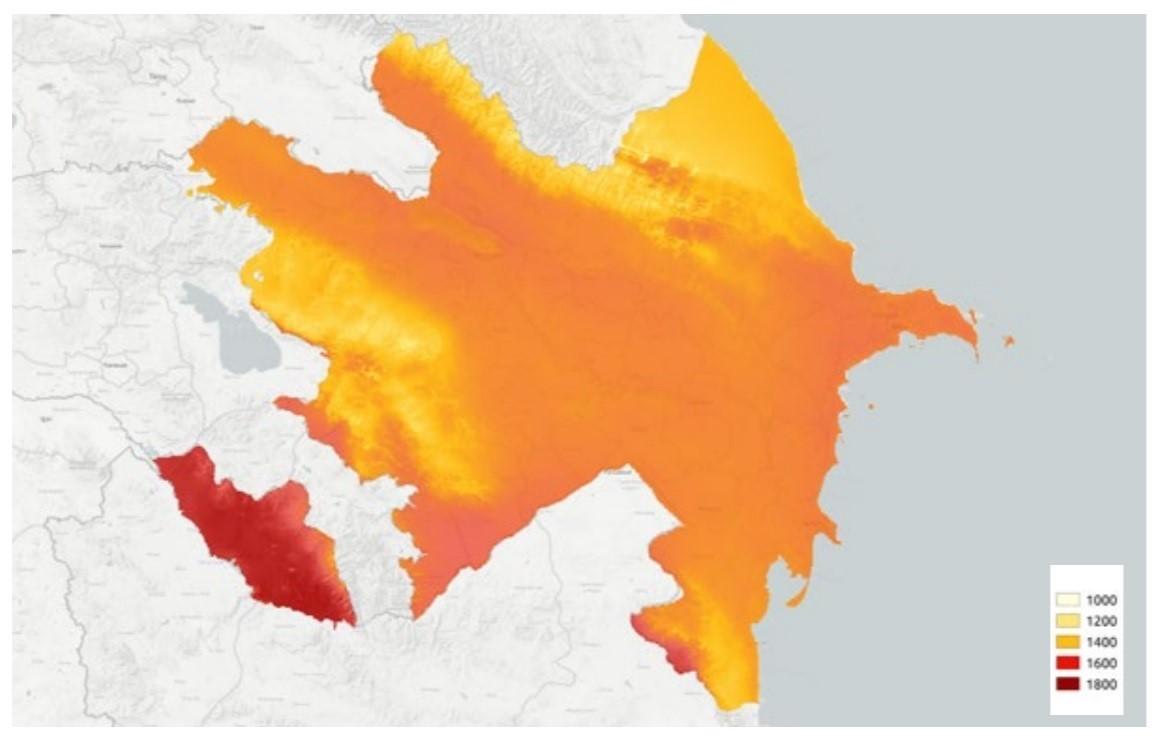 Карта солнечной радиации в Азербайджане