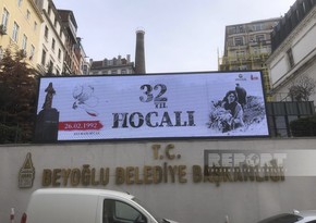 Images depicting Khojaly genocide displayed on monitors installed in Istanbul streets