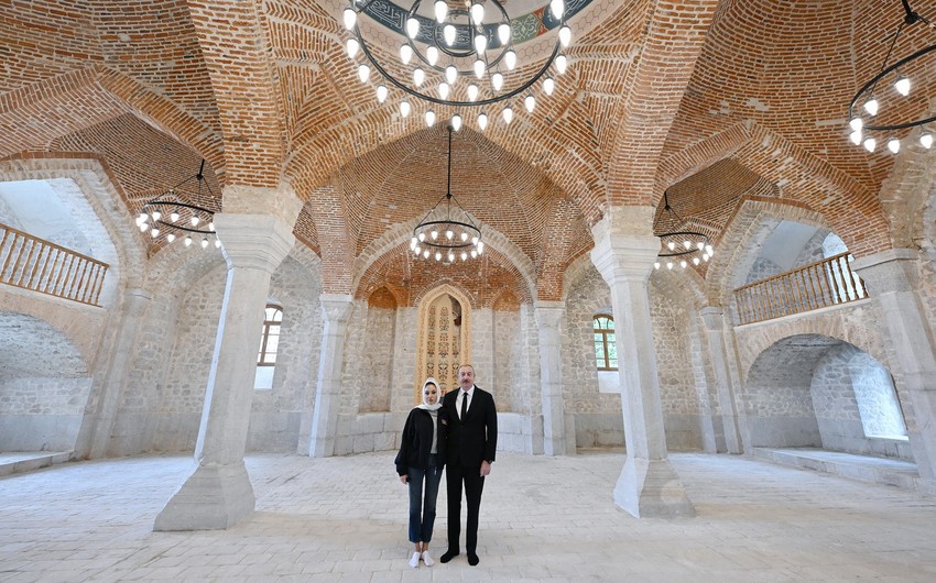 President, First Lady view restoration work at Ashaghi Govhar Agha Mosque in Shusha - UPDATED