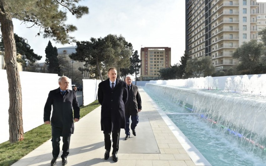 ​Президент Азербайджана ознакомился с созданным на территории Хатаинского района комплексом фонтанов и водопадов