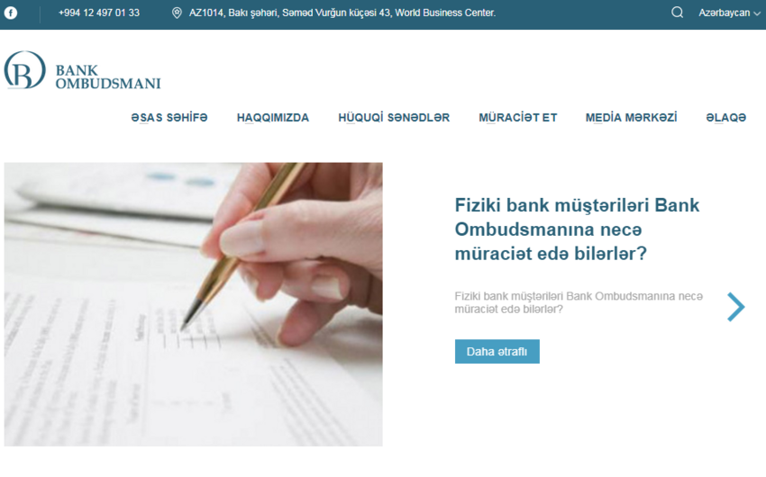 Bank Ombudsmanının saytı fəaliyyətə başlayıb