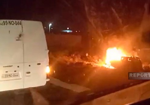 В Сабирабаде перевернулся и загорелся автомобиль, водитель погиб