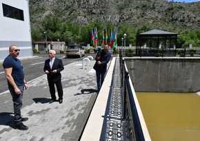  Ilham Aliyev views construction progress at Sarigishlag hydroelectric power station owned by Azerenergy in Zangilan