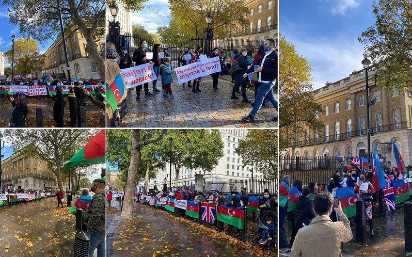 Azerbaijanis protest Ganja terror before Boris Johnson's office