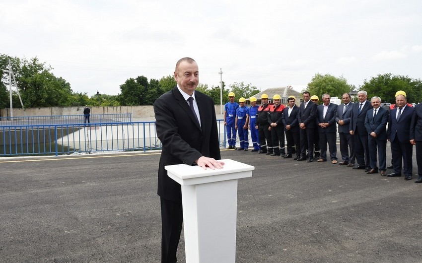 Prezident Şəmkir-Samux-Goranboy suvarma kanalının İpək yolu ilə kəsişmə qurğusunun açılışında iştirak edib