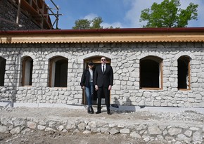 President, First Lady view reconstruction work at Uzeyir Hajibayli House Museum in Shusha