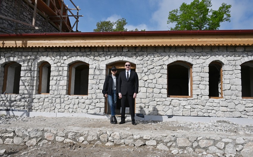 President, First Lady view reconstruction work at Uzeyir Hajibayli House Museum in Shusha