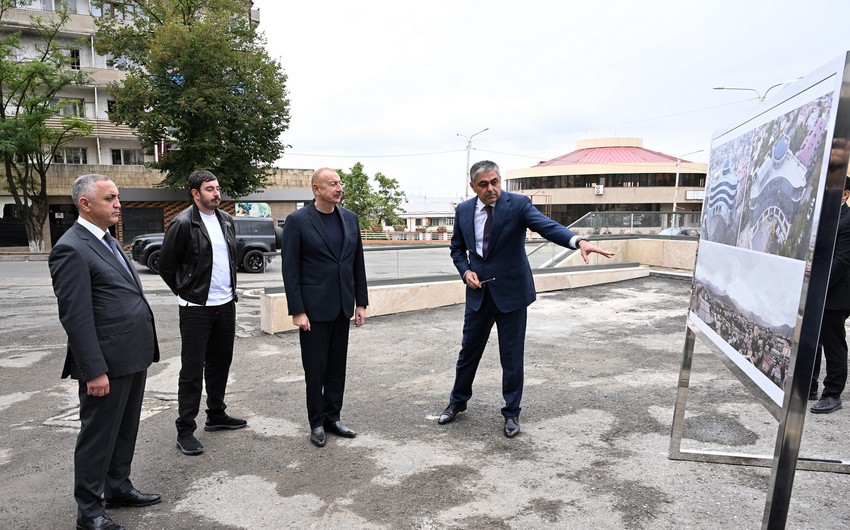 President Ilham Aliyev reviews renovation work at Bulud Hotel in Khankandi